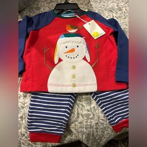 Baby Boden snowman 2 pc pant shirt set 0-3 6-9 mos NWT